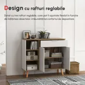 HOMCOM Bufet de Depozitare Modern cu Sertar, Usi cu Inchidere cu Amortizare, 3 Compartimente Deschise si Rafturi Reglabile, Dulap de Bucatarie Alb 