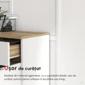 HOMCOM Bufet de Depozitare Modern cu Sertar, Usi cu Inchidere cu Amortizare, 3 Compartimente Deschise si Rafturi Reglabile, Dulap de Bucatarie Alb 