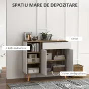 HOMCOM Bufet de Depozitare Modern cu Sertar, Usi cu Inchidere cu Amortizare, 3 Compartimente Deschise si Rafturi Reglabile, Dulap de Bucatarie Alb 