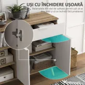 HOMCOM Bufet de Depozitare Modern cu Sertar, Usi cu Inchidere cu Amortizare, 3 Compartimente Deschise si Rafturi Reglabile, Dulap de Bucatarie Alb 