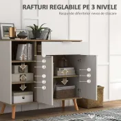 HOMCOM Bufet de Depozitare Modern cu Sertar, Usi cu Inchidere cu Amortizare, 3 Compartimente Deschise si Rafturi Reglabile, Dulap de Bucatarie Alb 