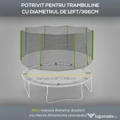SPORTNOW Plasă Siguranță Trambulină Rotundă 366cm 8 Stâlpi Drepti Tarc Rezervă Plasă Rezistentă Negru Verde | Aosom Romania 