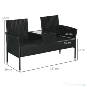 Outsunny Mobilier de Terasa pentru 2 Persoane cu Masa de Ceai