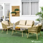 Outsunny Set de Mobilier de Gradina cu 4 Piese cu Ratan din PE | Aosom Romania