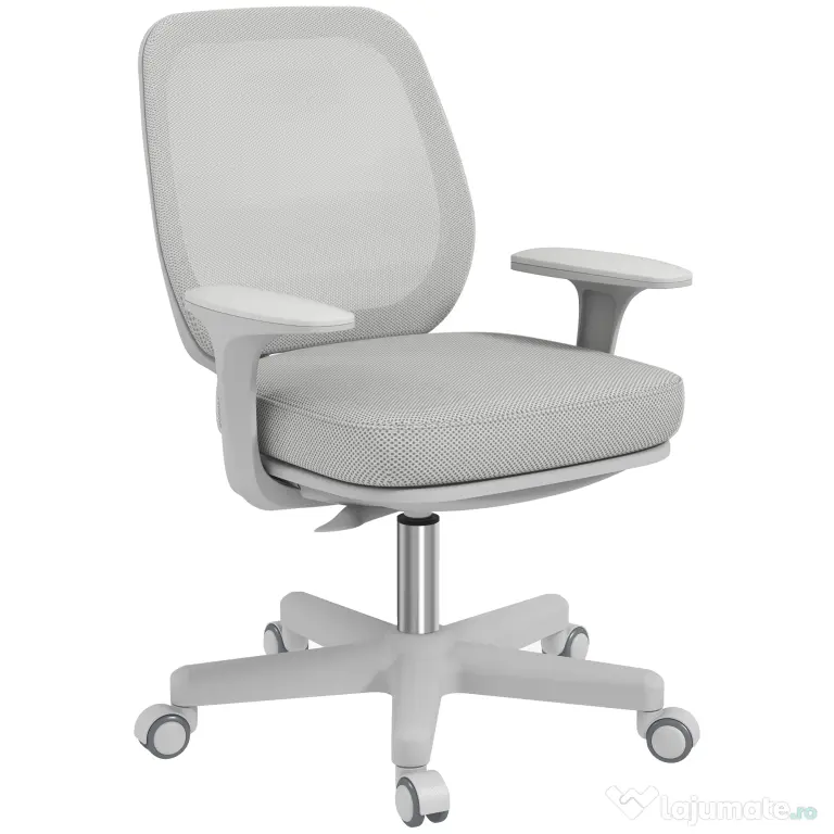 Vinsetto Scaun de Birou Rabatabil cu Inaltime Reglabila, Scaun Ergonomic si Tesatura Respirabila cu 5 Roti 55x48x82.5-94.5 cm, Gri