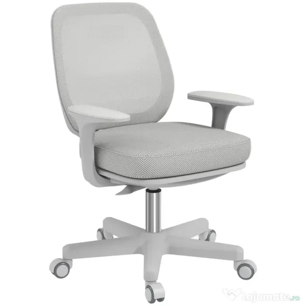 Vinsetto Scaun de Birou Rabatabil cu Inaltime Reglabila, Scaun Ergonomic si Tesatura Respirabila cu 5 Roti 55x48x82.5-94.5 cm, Gri