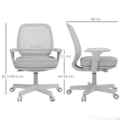 Vinsetto Scaun de Birou Rabatabil cu Inaltime Reglabila, Scaun Ergonomic si Tesatura Respirabila cu 5 Roti 55x48x82.5-94.5 cm, Gri