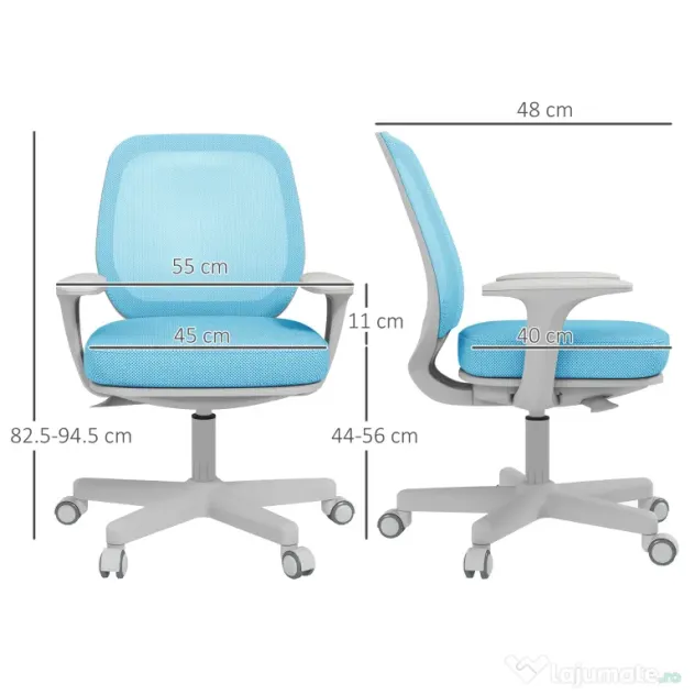 Vinsetto Scaun Birou Ergonomic cu Înălțime Reglabilă, Scaun Rotativ și Respirabil cu Înclinare, 55x48x82.5-94.5 cm, Albastru | Aosom Romania