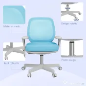 Vinsetto Scaun Birou Ergonomic cu Înălțime Reglabilă, Scaun Rotativ și Respirabil cu Înclinare, 55x48x82.5-94.5 cm, Albastru | Aosom Romania