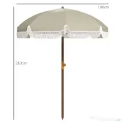 Outsunny Umbrelă de Plajă Portabilă cu Volane în Aer Liber cu Baldachin Ventilat, Geantă de Transport, Ø1.9x2.1 m, Alb-Crem | Aosom Romania