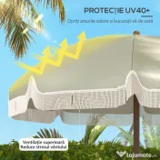 Outsunny Umbrelă de Plajă Portabilă cu Volane în Aer Liber cu Baldachin Ventilat, Geantă de Transport, Ø1.9x2.1 m, Alb-Crem | Aosom Romania