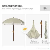 Outsunny Umbrelă de Plajă Portabilă cu Volane în Aer Liber cu Baldachin Ventilat, Geantă de Transport, Ø1.9x2.1 m, Alb-Crem | Aosom Romania