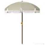 Outsunny Umbrelă de Plajă Portabilă cu Volane în Aer Liber cu Baldachin Ventilat, Geantă de Transport, Ø1.9x2.1 m, Alb-Crem
