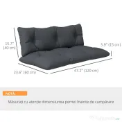 Outsunny Set de 2 Perne pentru Sezut si Spatar pentru Exterior pentru Paleti, Perne de Sezut Hidrofobe, Gri Carbune 