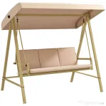 Outsunny Scaun Balansoar de Grădină cu 3 Locuri, Bancă cu Copertină Reglabilă, Perne Detașabile și Cadru din Oțel, 200x125x175 cm, Bej | Aosom Romania