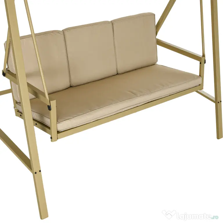 Outsunny Scaun Balansoar de Grădină cu 3 Locuri, Bancă cu Copertină Reglabilă, Perne Detașabile și Cadru din Oțel, 200x125x175 cm, Bej | Aosom Romania