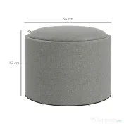 HOMCOM Taburet otoman rotund cu capac rabatabil stil tava, Taburet cu material similar inului, Masuta de cafea cu spatiu ascuns de depozitare