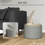 HOMCOM Taburet otoman rotund cu capac rabatabil stil tava, Taburet cu material similar inului, Masuta de cafea cu spatiu ascuns de depozitare
