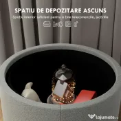 HOMCOM Taburet otoman rotund cu capac rabatabil stil tava, Taburet cu material similar inului, Masuta de cafea cu spatiu ascuns de depozitare