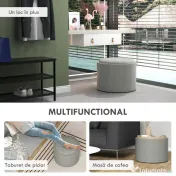 HOMCOM Taburet otoman rotund cu capac rabatabil stil tava, Taburet cu material similar inului, Masuta de cafea cu spatiu ascuns de depozitare