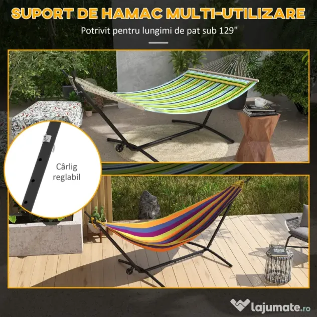 Outsunny Suport pentru hamac 9,5ft, Hamac portabil cu roti, Suport reglabil pentru plasa de hamac cu geanta de transport, pentru hamacuri stil plasa