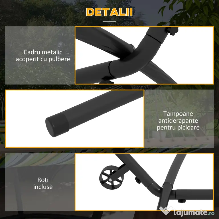 Outsunny Suport pentru hamac 9,5ft, Hamac portabil cu roti, Suport reglabil pentru plasa de hamac cu geanta de transport, pentru hamacuri stil plasa
