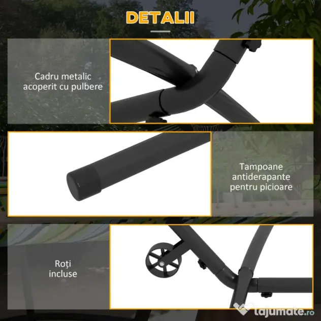 Outsunny Suport pentru hamac 9,5ft, Hamac portabil cu roti, Suport reglabil pentru plasa de hamac cu geanta de transport, pentru hamacuri stil plasa