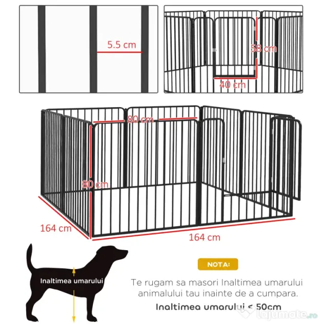 Pawhut tarc Joaca Caini – 6 Panouri Metalice, Rezistent Interior/Exterior | Aosom Romania