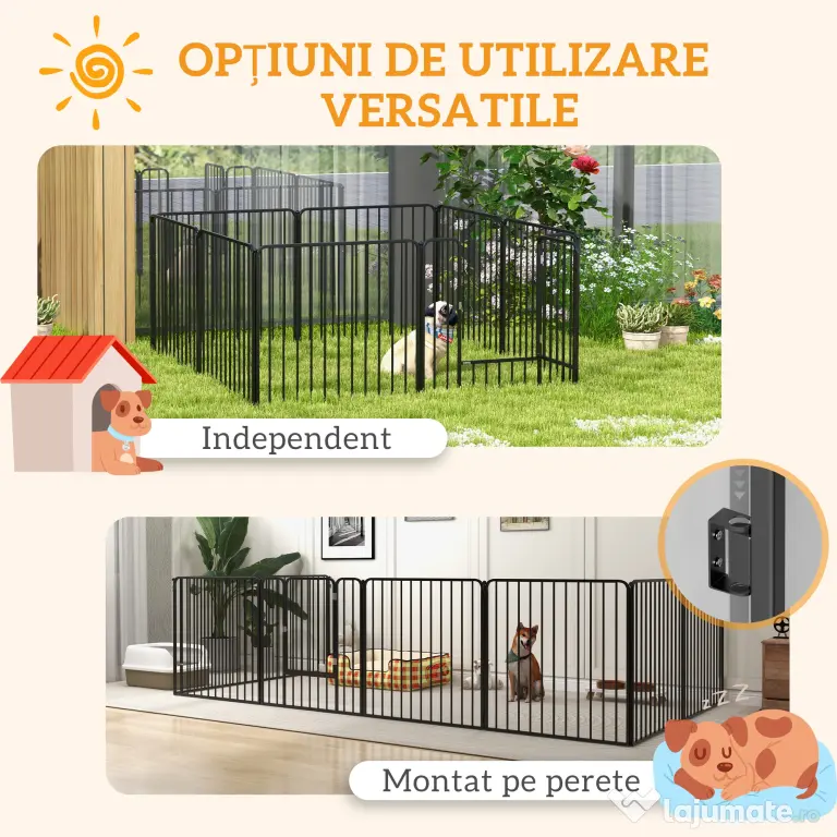 Pawhut tarc Joaca Caini – 6 Panouri Metalice, Rezistent Interior/Exterior | Aosom Romania