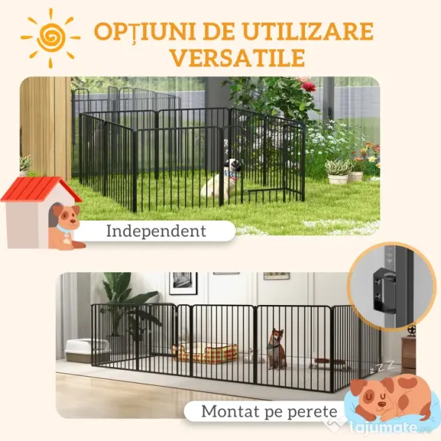Pawhut tarc Joaca Caini – 6 Panouri Metalice, Rezistent Interior/Exterior | Aosom Romania