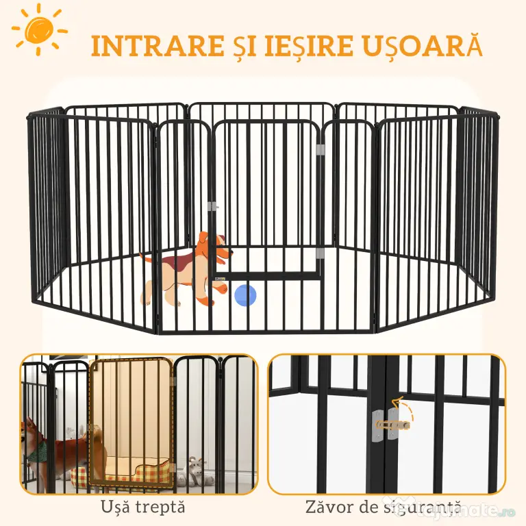Pawhut tarc Joaca Caini – 6 Panouri Metalice, Rezistent Interior/Exterior | Aosom Romania