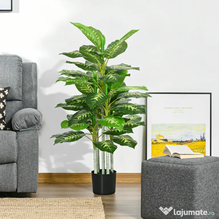 HOMCOM Plantă Artificială Decorativă cu Ghiveci, Φ17x95 cm, Verde | Aosom Romania