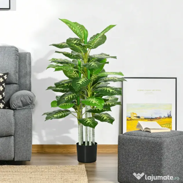 HOMCOM Plantă Artificială Decorativă cu Ghiveci, Φ17x95 cm, Verde | Aosom Romania