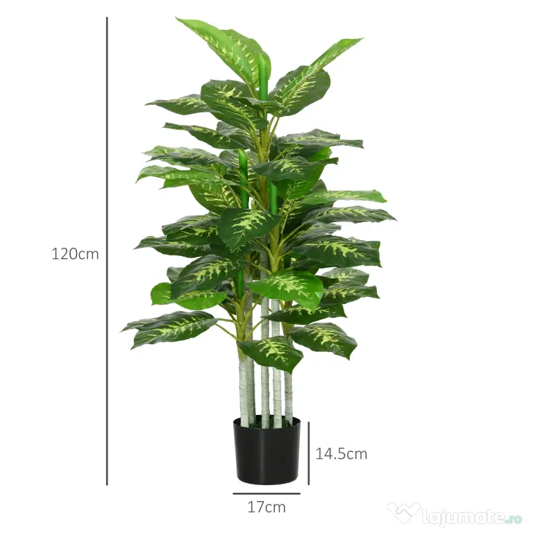 HOMCOM Plantă Artificială Decorativă cu Ghiveci, Φ17x95 cm, Verde | Aosom Romania