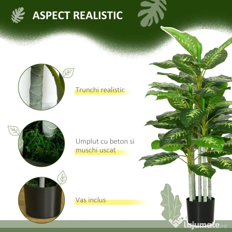 HOMCOM Plantă Artificială Decorativă cu Ghiveci, Φ17x95 cm, Verde | Aosom Romania