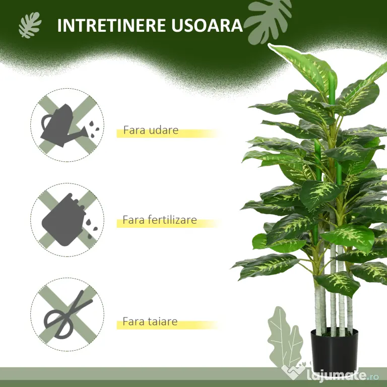 HOMCOM Plantă Artificială Decorativă cu Ghiveci, Φ17x95 cm, Verde | Aosom Romania