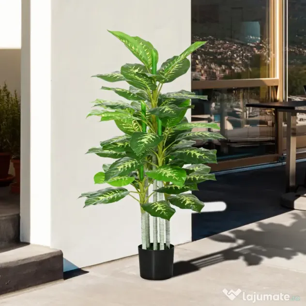 HOMCOM Plantă Artificială Decorativă cu Ghiveci, Φ17x95 cm, Verde | Aosom Romania