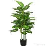 HOMCOM Plantă Artificială Decorativă, Înaltă de 120 cm, cu Ghiveci Negru pentru Interior și Exterior