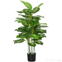 HOMCOM Plantă Artificială Decorativă, Înaltă de 120 cm, cu Ghiveci Negru pentru Interior și Exterior