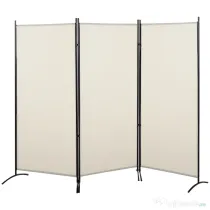 HOMCOM Paravan Decorativ Interior, 3 Panouri, Metal și Poliester, 253x50x182cm, Bej | Aosom Romania