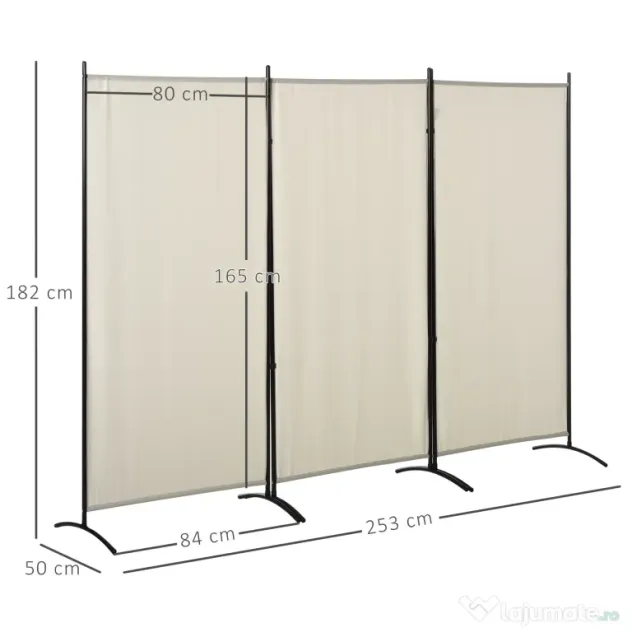 HOMCOM Paravan Decorativ Interior, 3 Panouri, Metal și Poliester, 253x50x182cm, Bej | Aosom Romania