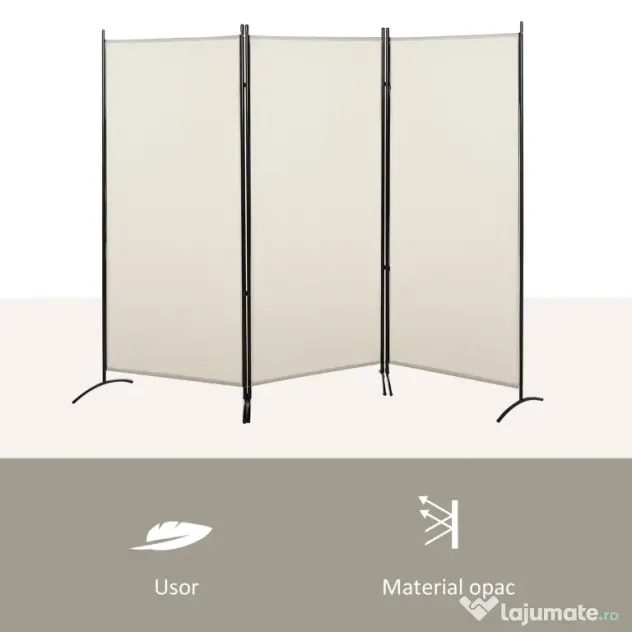 HOMCOM Paravan Decorativ Interior, 3 Panouri, Metal și Poliester, 253x50x182cm, Bej | Aosom Romania