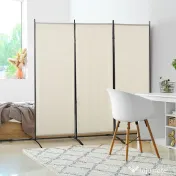 HOMCOM Paravan interior cu 3 panouri, separeu pliabil pentru spatii din metal si poliester, 253x50x182cm, bej 