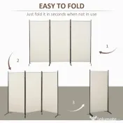 HOMCOM Paravan interior cu 3 panouri, separeu pliabil pentru spatii din metal si poliester, 253x50x182cm, bej 