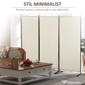 HOMCOM Paravan interior cu 3 panouri, separeu pliabil pentru spatii din metal si poliester, 253x50x182cm, bej 