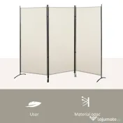 HOMCOM Paravan interior cu 3 panouri, separeu pliabil pentru spatii din metal si poliester, 253x50x182cm, bej 