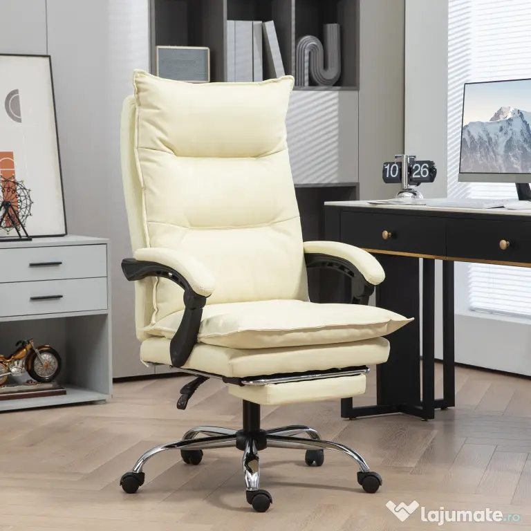 Vinsetto Fotoliu Birou Negru – Rabatabil, Suport Picioare & Ergonomic | Aosom Romania