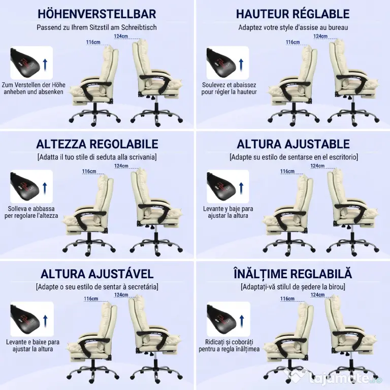 Vinsetto Fotoliu Birou Negru – Rabatabil, Suport Picioare & Ergonomic | Aosom Romania