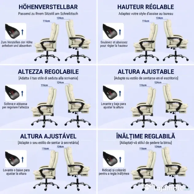 Vinsetto Fotoliu Birou Negru – Rabatabil, Suport Picioare & Ergonomic | Aosom Romania