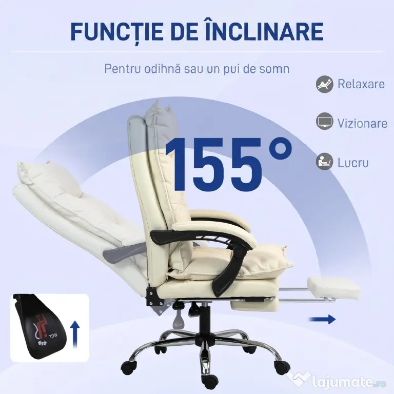 Vinsetto Fotoliu Birou Negru – Rabatabil, Suport Picioare & Ergonomic | Aosom Romania